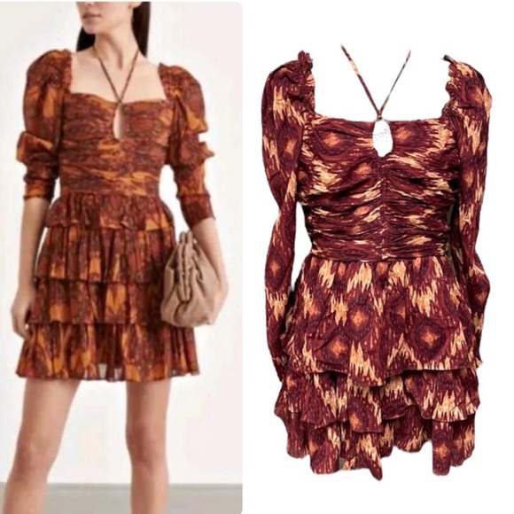 NWT House Of Harlow 1960 X Revolve Tiered Long Sleeve Metallic Mini Dress S, M - Picture 3 of 8